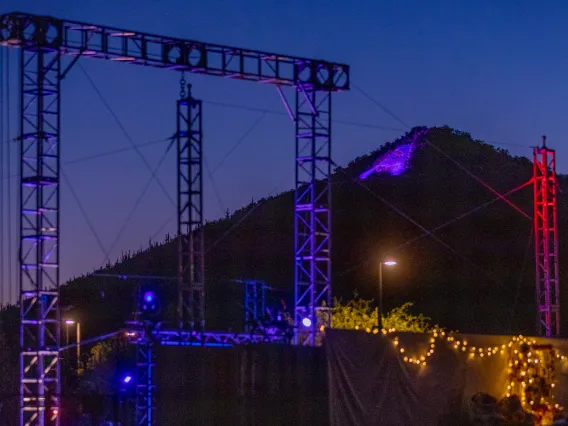 'A' on Sentinel Peak lit up with blue lights