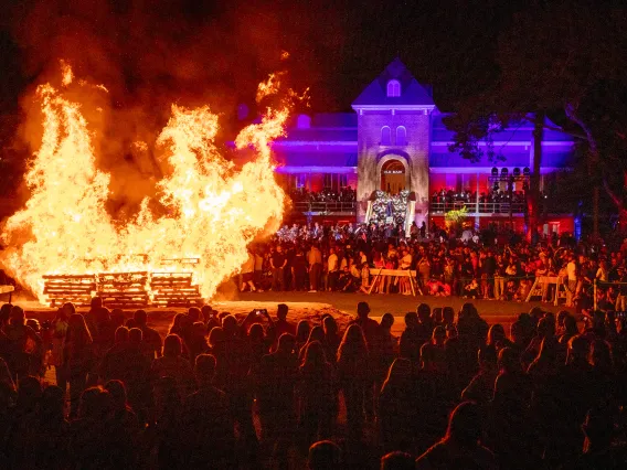 Bonfire in front of Old Main