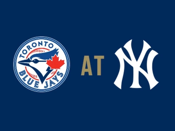 A graphic showing the Toronto Bloue Jays' logo at the New York Yankees logo.