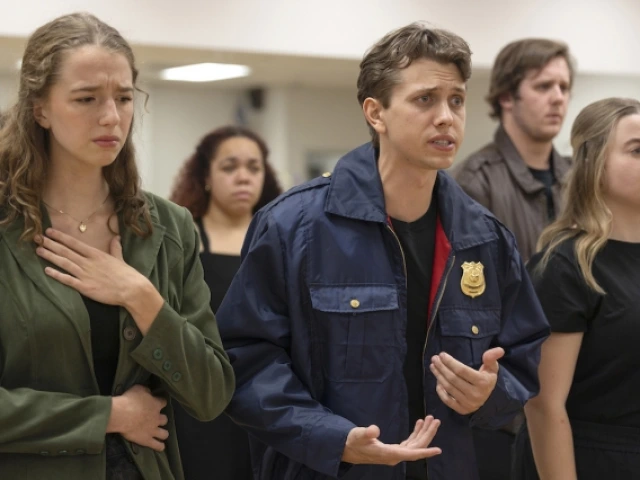 students rehearsing "the laramie project"
