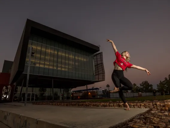 Dancer outside the School of Dance