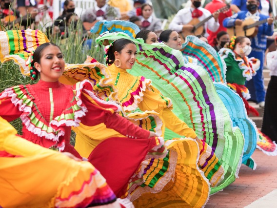 A photograph of Folklorico dancers presenting at Tucson Meet Yourself.