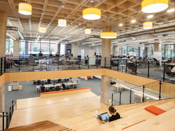 A photograph of the the first floor of the Main Library located on the University of Arizona campus.