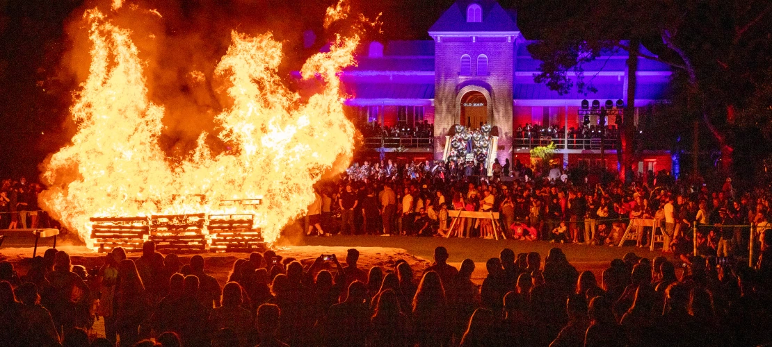 Bonfire in front of Old Main