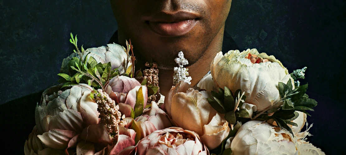Painting of Black man with flowers