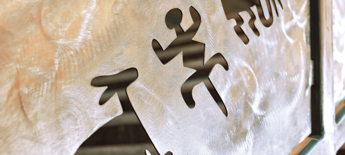 Close-up of details on the 'Emergence' staircase featuring symbolism of Native cultures