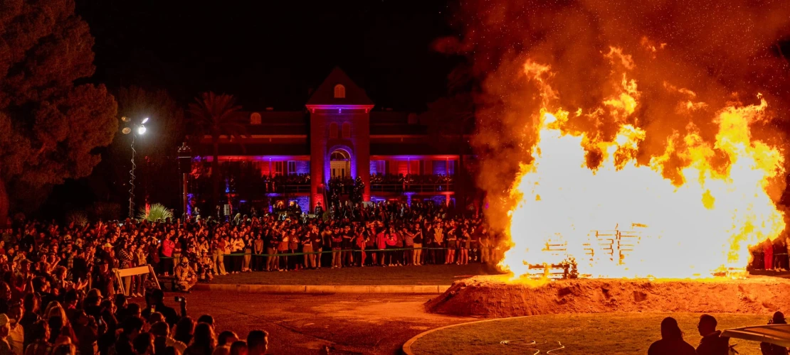 Bonfire in front of Old Main