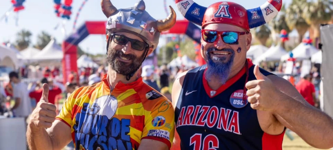 Two men in festive gear
