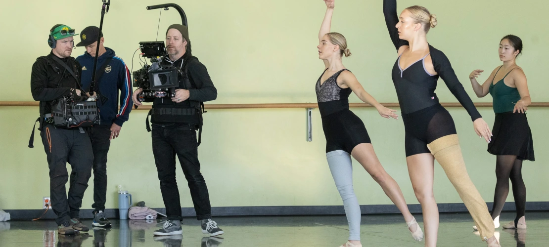 Image of School of Dance sophomore Avery Gay practicing with peers