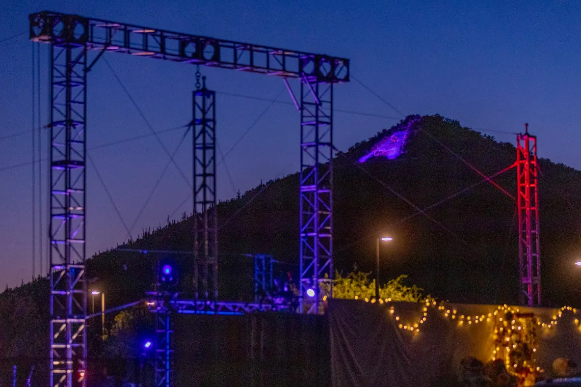 'A' on Sentinel Peak lit up with blue lights