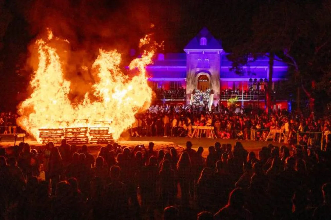 Annual Homecoming bonfire at Old Main