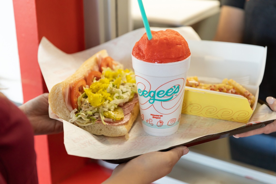 Eegee's frozen drink and sandwich