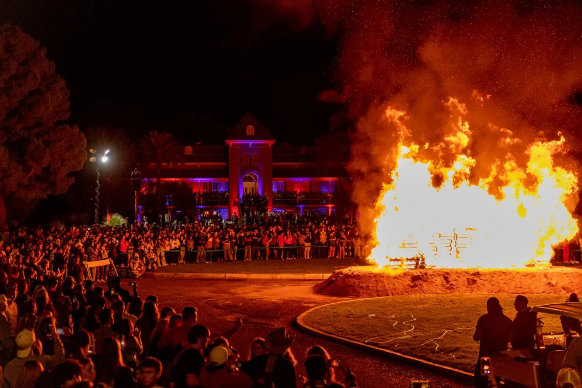 Bonfire in front of Old Main