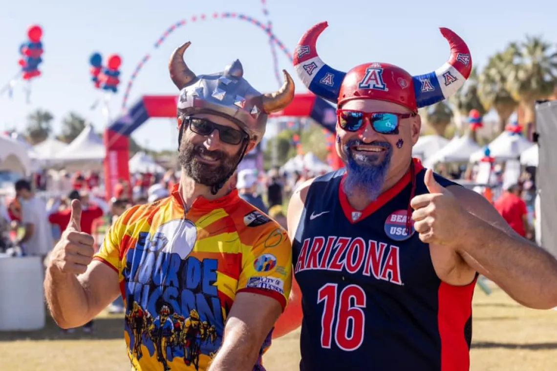 Two men in festive gear