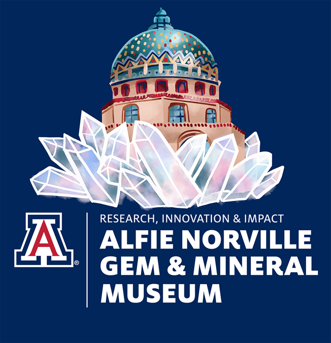 A photograph of a dome with Alfie Norville Gem & Mineral Museum Logo 