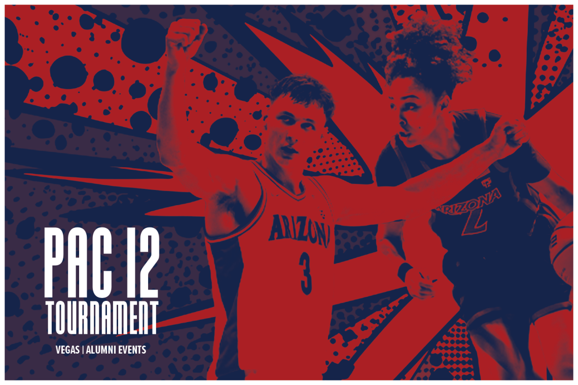 Graphic of men's and women's basketball players promoting the Pac-12 tournament