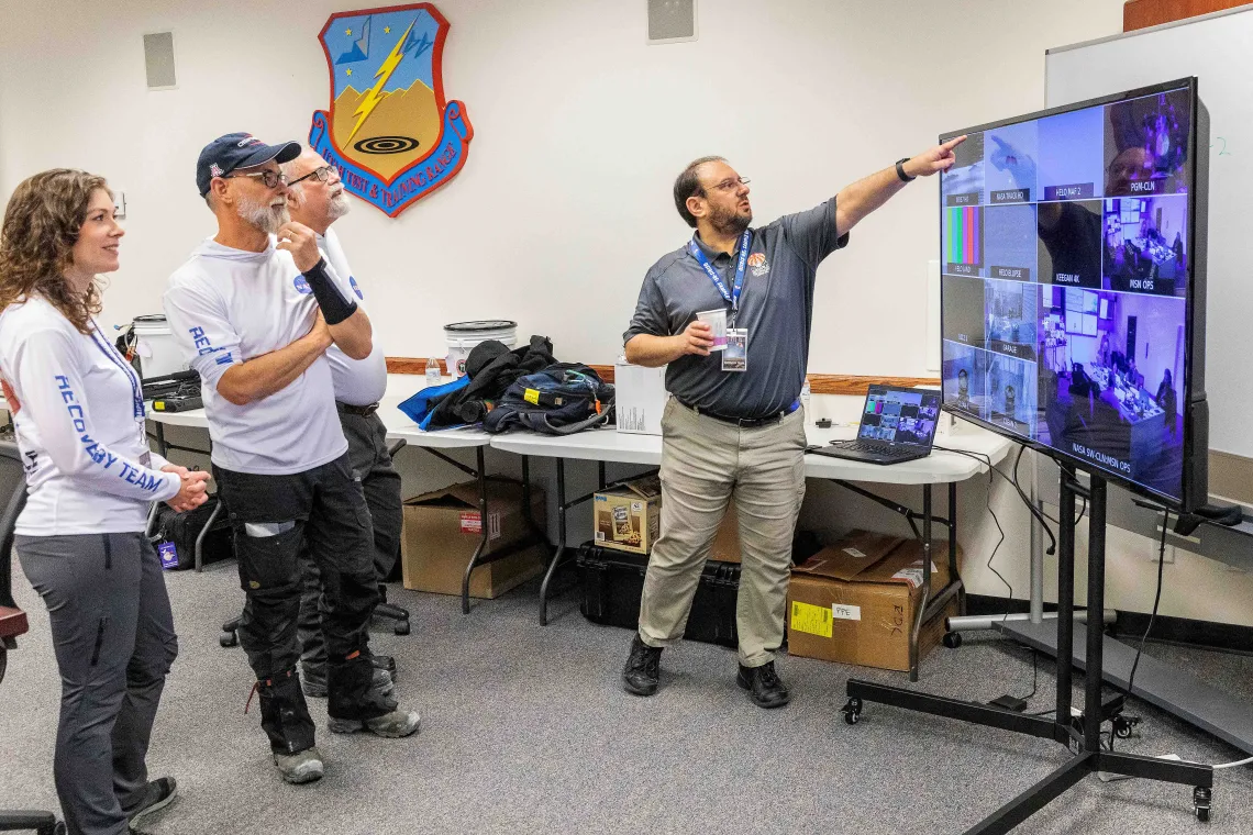 Mission implementation systems engineer Anjani Polit,  Lauretta, Sanford and Jason Dworkin, project scientist for the mission at Goddar