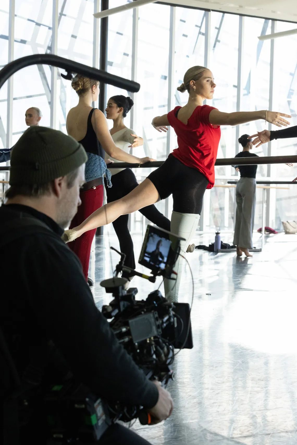 Image of School of Dance sophomore Avery Gay practicing in front of camera