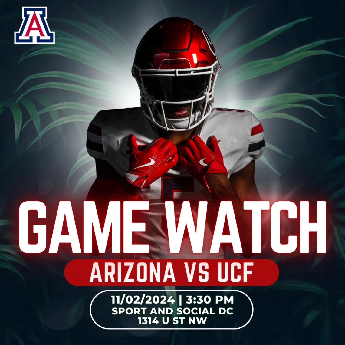 A graphic of a football player with the event information listed