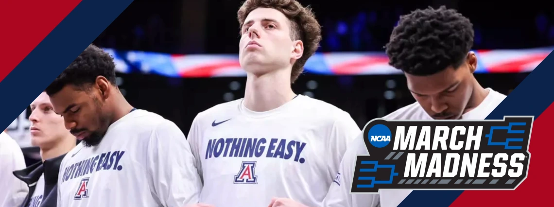 An image of Arizona Men's Basketball players, KJ Lewis, Anthony Dell'Orso, and Caleb Love on the basketball court