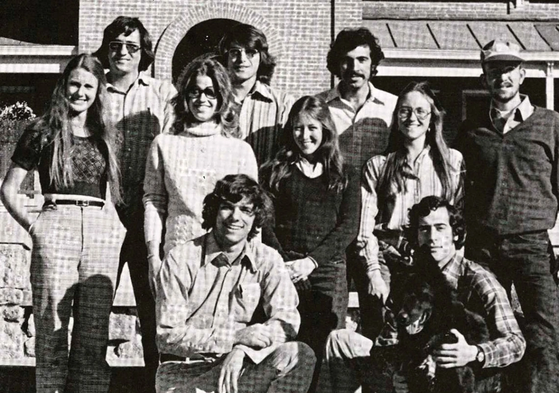 A black and white photos of students from 1975