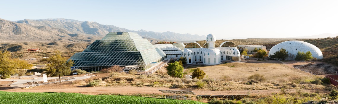 A photograph encompassing the entirety of the Biosphere 2 building