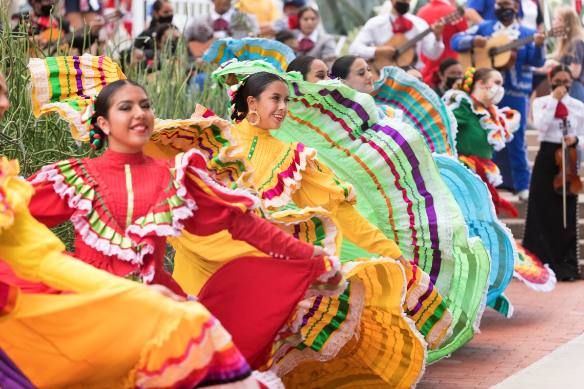 A photograph of Folklorico dancers presenting at Tucson Meet Yourself.