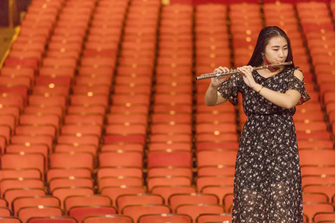 Student playing the flute