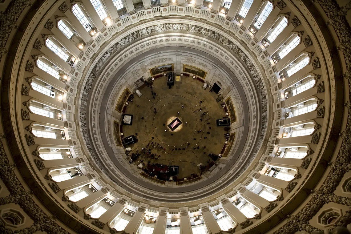 A photograph of Former President Gerald R. Ford lying in state in the U.S. Capitol Rotunda