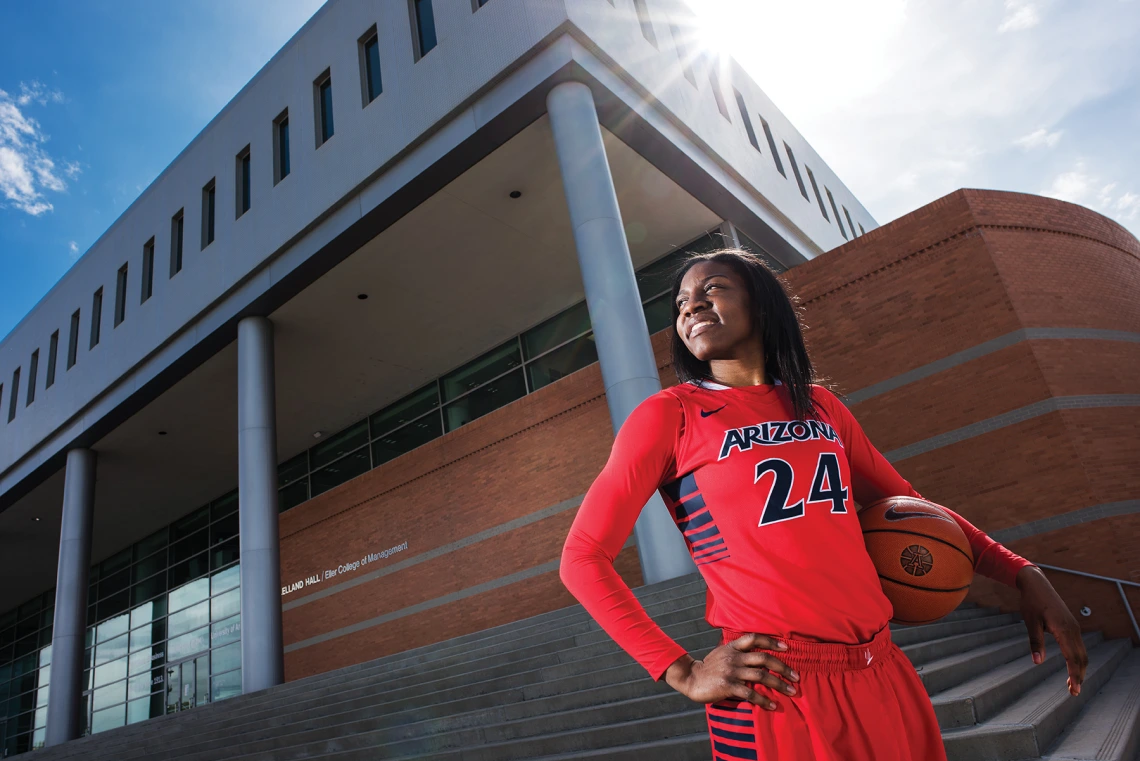 A photograph of LaBrittney Jones standing in from of Eller College of Management