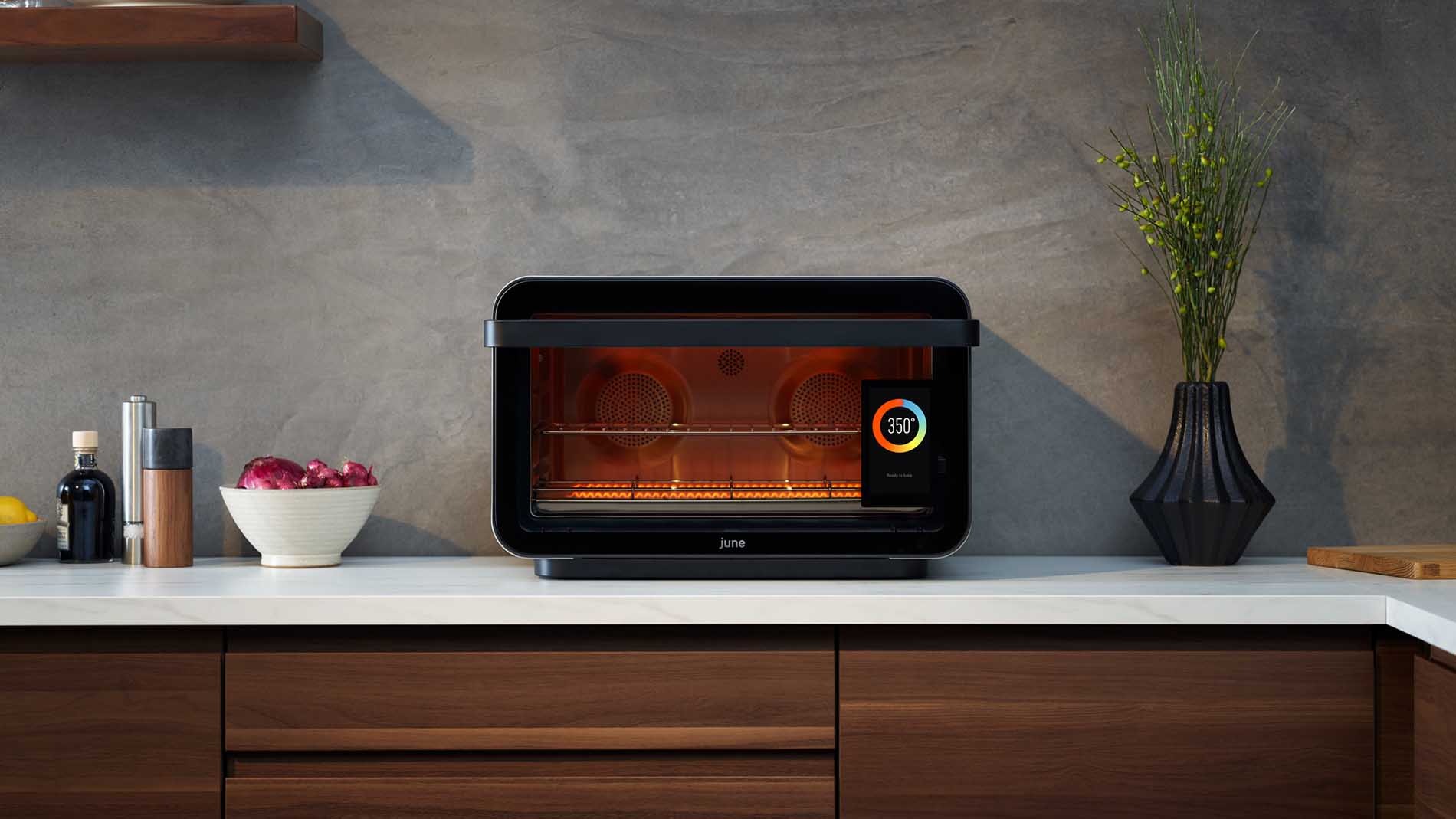 Smart oven on a countertop. 