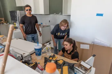 Students building furniture