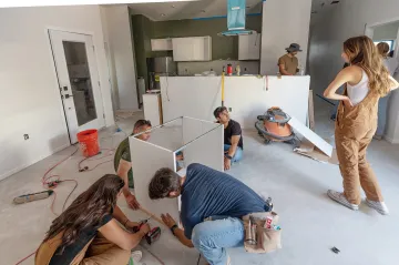 Students building furniture