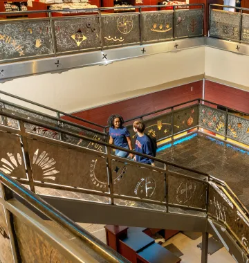 Students walking up staircase