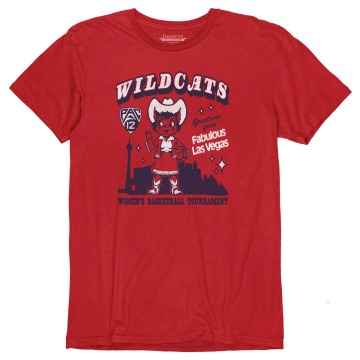 Red Women's Pac-12 Tournament T-shirt featuring Wilma