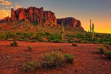 A photo of the The Superstition Mountains, east of Phoenix during golden hour.